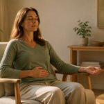 Persona practicando respiración consciente junto a una ventana